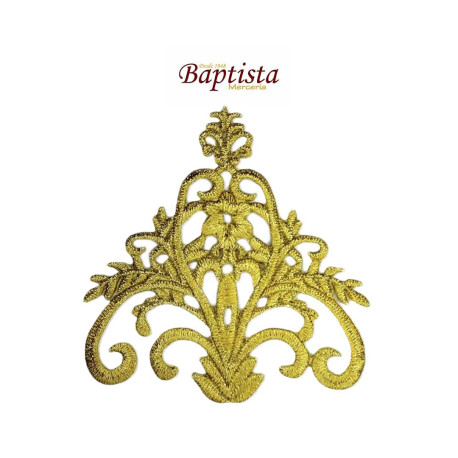 Aplicación bordada dorada motivos florales 90x97 mm