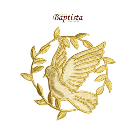Aplicación bordada paloma dorada 120x120 mm