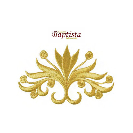 Aplicación bordada floral dorada 90x60 mm