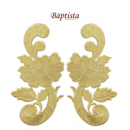 Aplicación bordada floral dorada 60x135 mm (pareja)