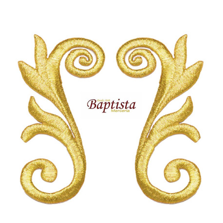 Aplicación bordada floral dorada 50x95 mm (pareja)