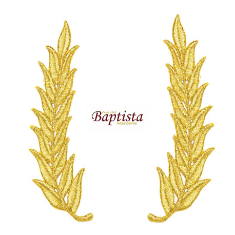 Aplicación bordada vegetal dorada 30x95 mm (pareja)