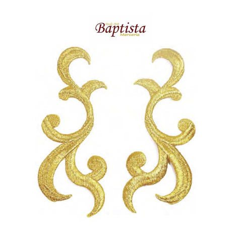 Aplicación bordada vegetal dorada 40x115 mm (pareja)