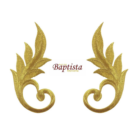 Aplicación bordada vegetal dorada 70x125 mm (pareja)