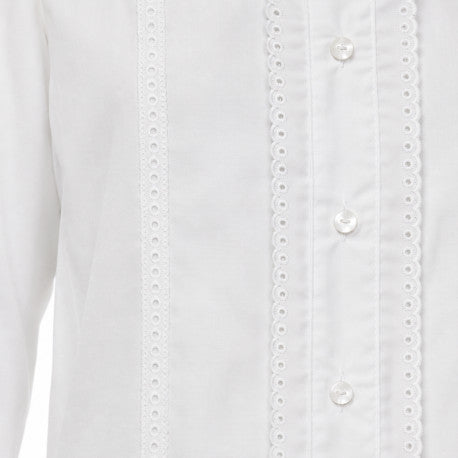 Blusa infantil blanca para traje regional con puntillas bordadas