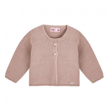 Chaqueta larga punto bobo ROSA EMPOLVADO