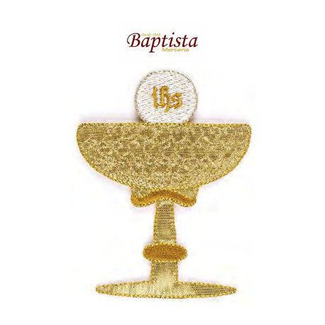 Aplicación bordada cáliz dorado 75x100 mm