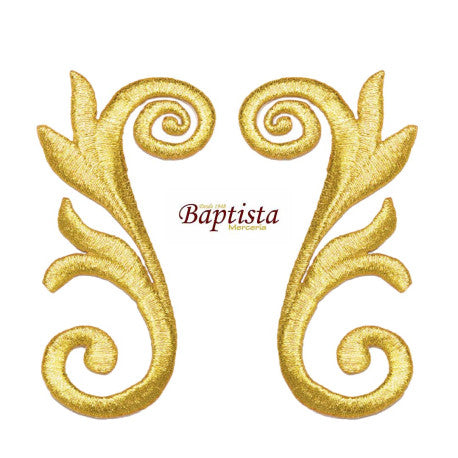 Aplicación bordada floral dorada 50x95 mm (pareja)