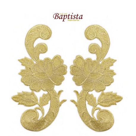Aplicación bordada floral dorada 60x135 mm (pareja)