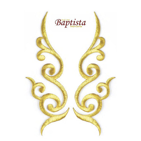 Aplicación bordada vegetal dorada 70x195 mm (pareja)